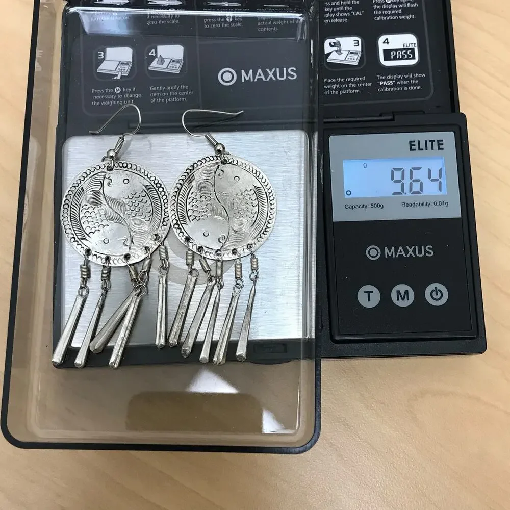 Sterling Silver Handcrafted Koi Fish Drop Dangle Earrings Etched Design 3” Long